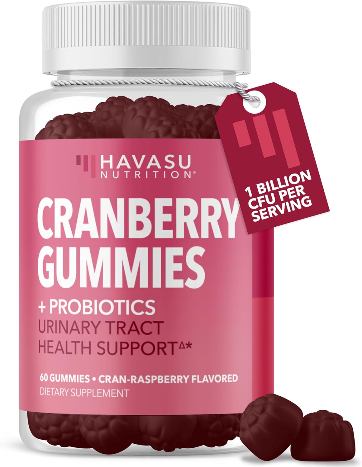 Probiotic Cranberry Gummies for Women – Urinary Tract Health and pH Balance – 1 Billion CFU of Lactobacillus for Bladder Support and Vaginal Wellness – Cran-Raspberry Flavor, 60 count, 1-Month Supply