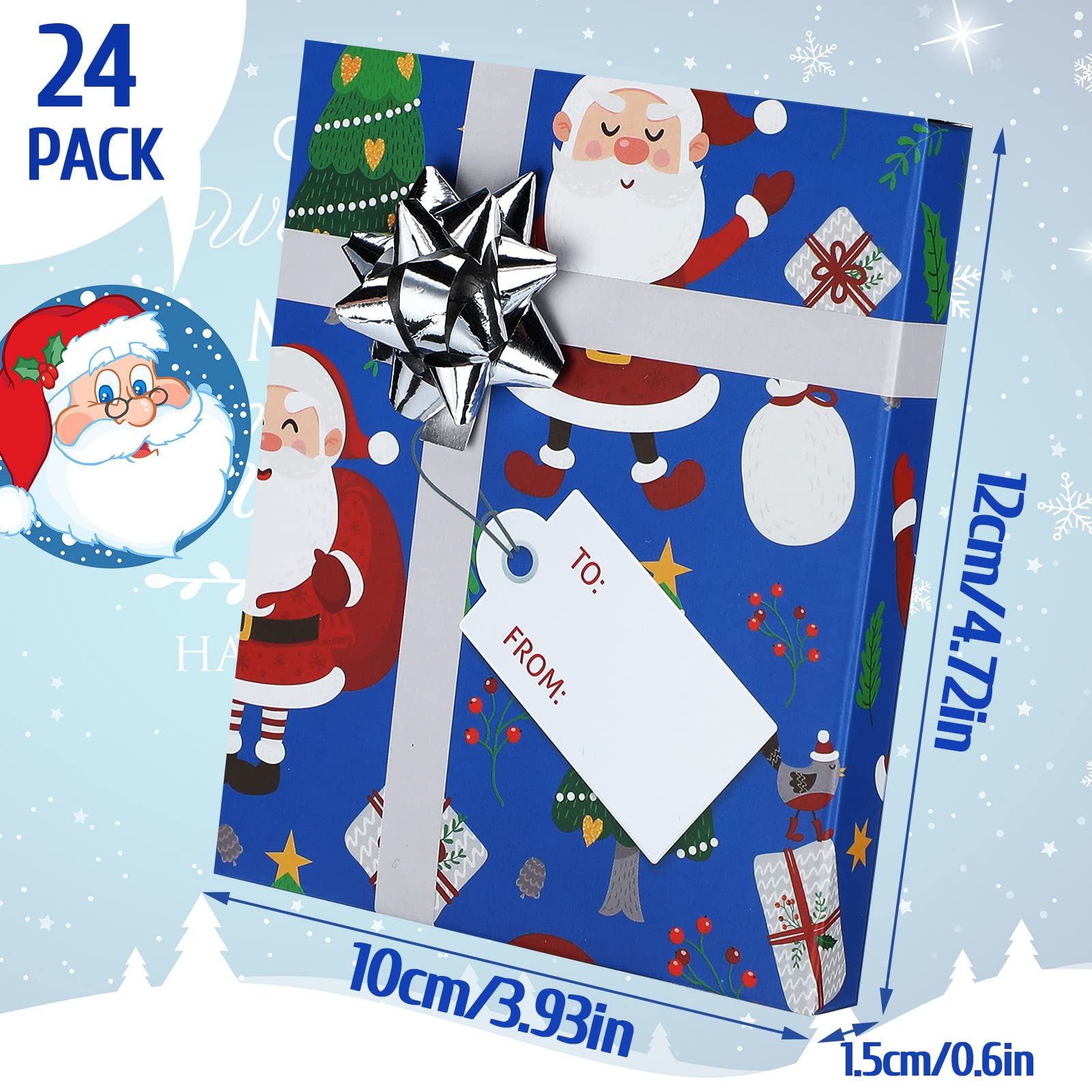 Spiareal 24-teiliges Weihnachts-Geschenkkarten-Boxen-Set mit Schleife und Etiketten, Geldhalter-Boxen, blauer Urlaubs-Geschenkkartenhalter für Weihnachtsfeier, Mini-Gastgeschenke,