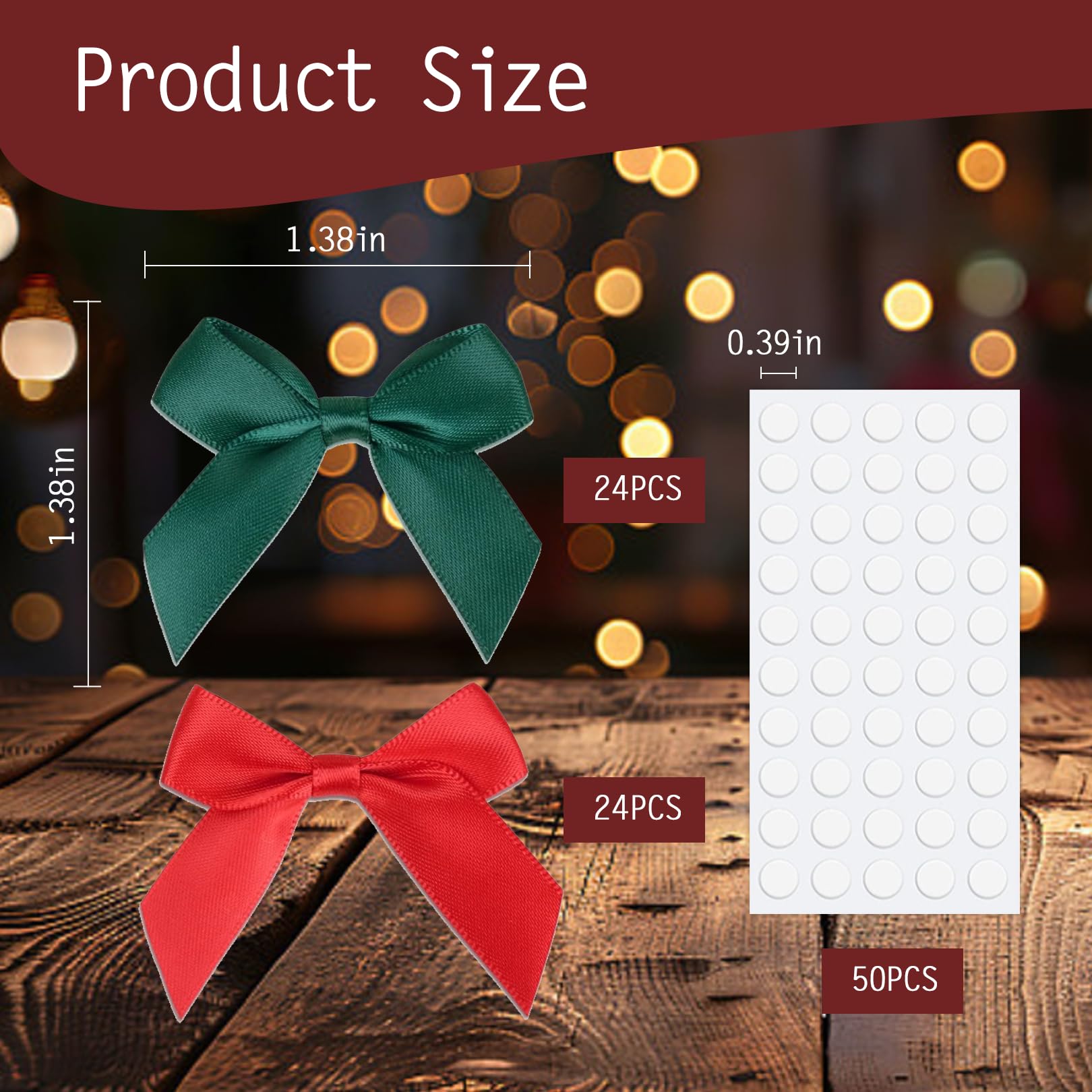 Sgehenr Red Green Bows for Christmas Tree Decorations,48Pcs Statin Bows Ribbon Craft Bows Baskets Bows Ornaments Christmas Bows for Gift Wrapping Xmas Wedding Presents Bowknot Party Decors - Image 3