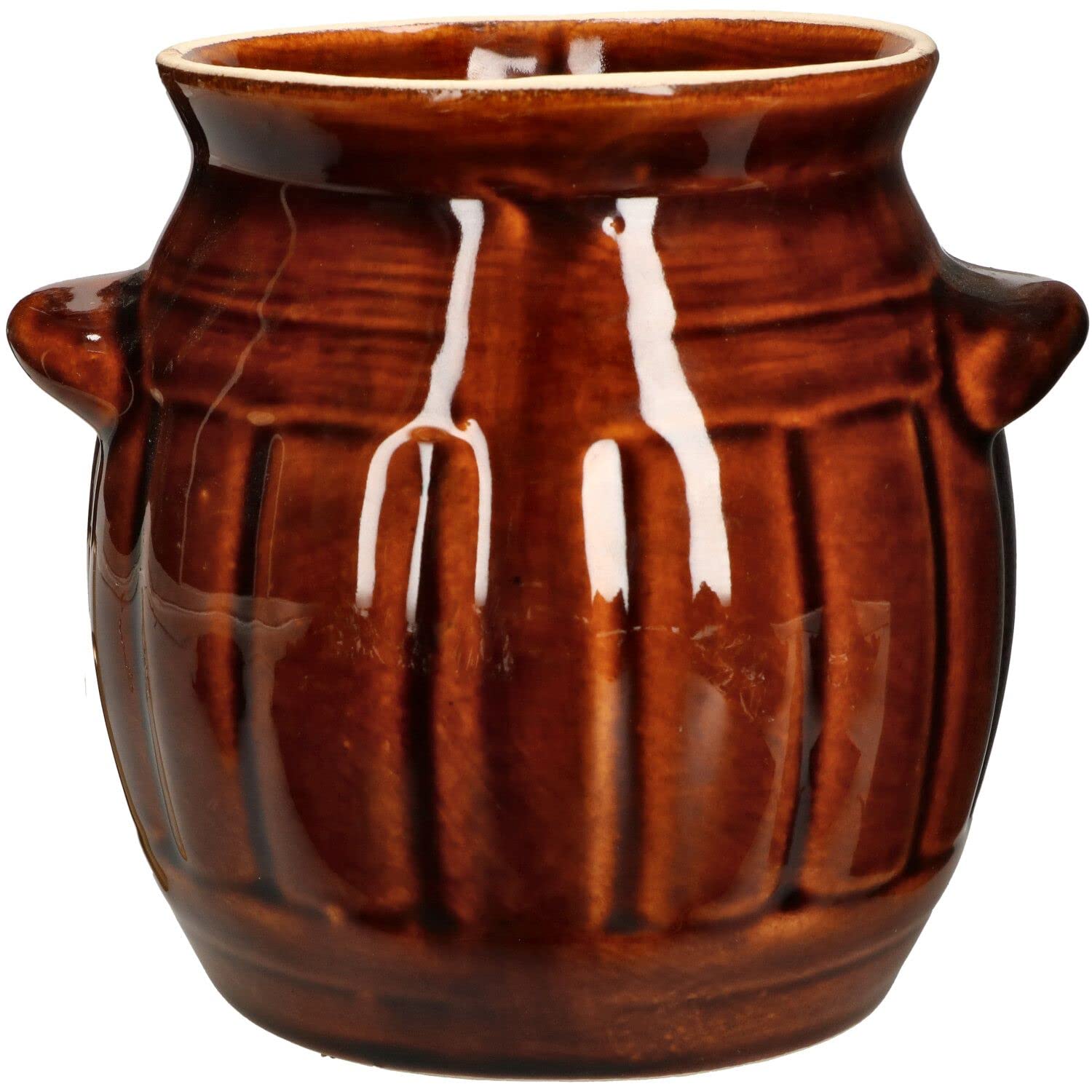 KOTARBAU® Gärtopf Steinguttopf 1,2 L Sauerkrauttopf Gurkentopf mit Deckel Einmachtopf Keramiktopf Steinzeuggefäß Kleine Keramikfass Braun Tontopf Steingut