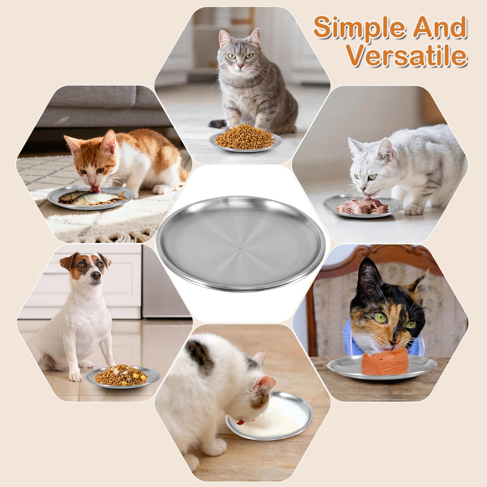 2 Piezas Cuencos Planos para Gatos de Acero Inoxidable,17CM Comedero Plano para Gato con Base Antideslizante,Platos Anchos Aptos para Gatos para Perros Pequeños,Gatos (Plata)