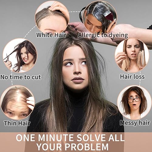 Miniatura 7 de FELENDY Extensiones de cabello con flequillo, base de seda de 14 pulgadas, corona superior, 200% de densidad, extensiones de clip para cabello gris