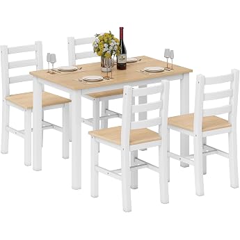 HOMCOM Dining Table with 4 Chairs 108 x 65 cm Wooden Dining Table Natural | Dining set, rectangular, kitchen table, seating s
