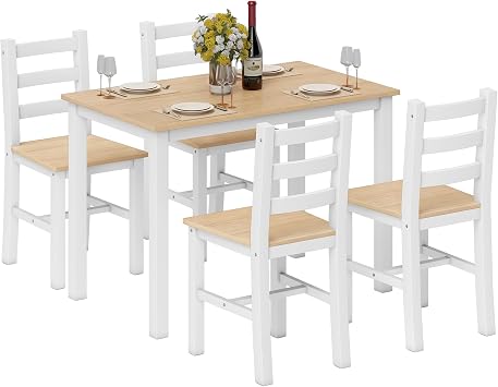 HOMCOM Dining Table with 4 Chairs 108 x 65 cm Wooden Dining Table Natural
