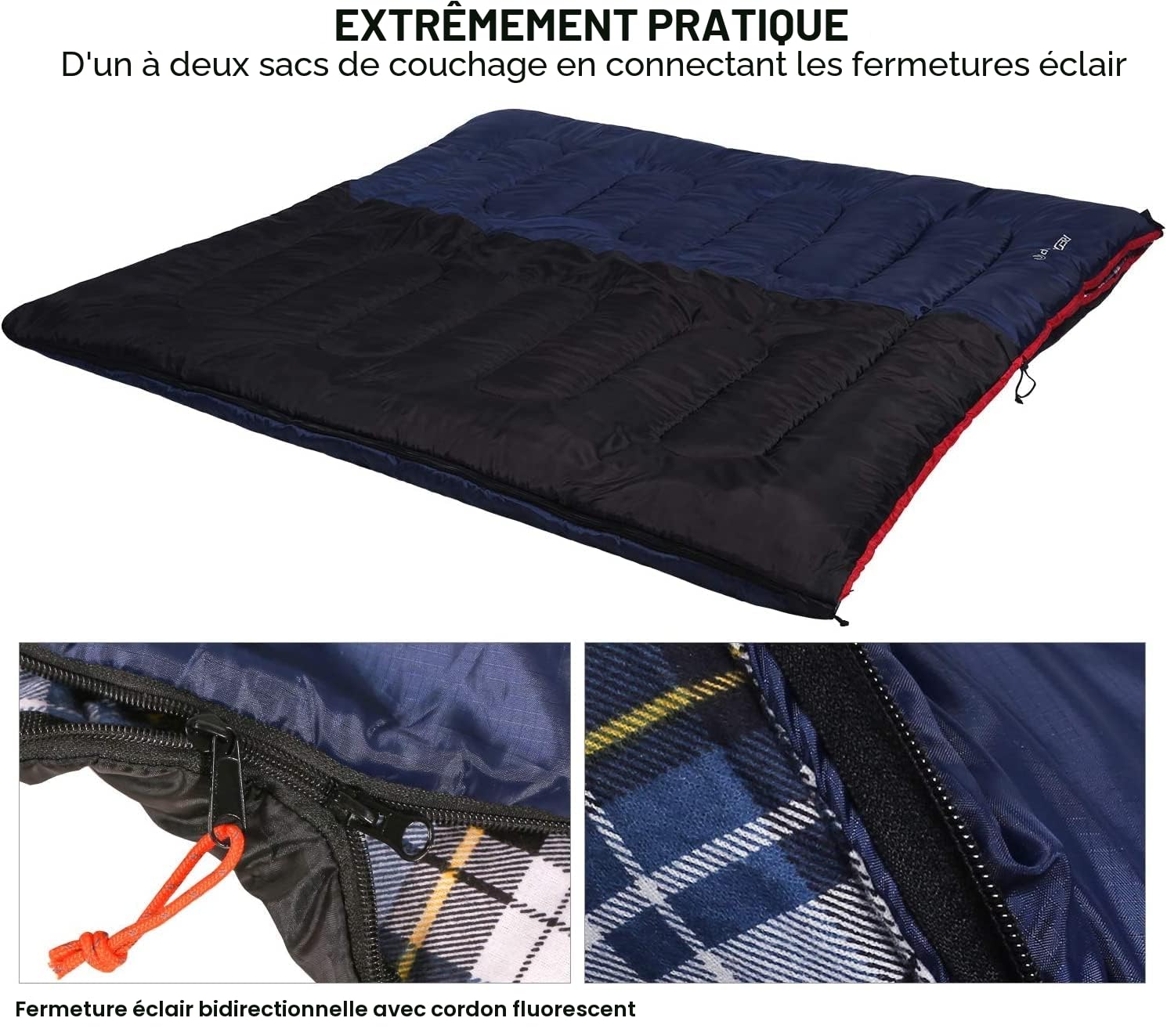 REDCAMP Sac de Couchage en Coton XL Chaud pour Adulte - Flanelle - 3-4 Saisons - Hiver - Camping - Bleu