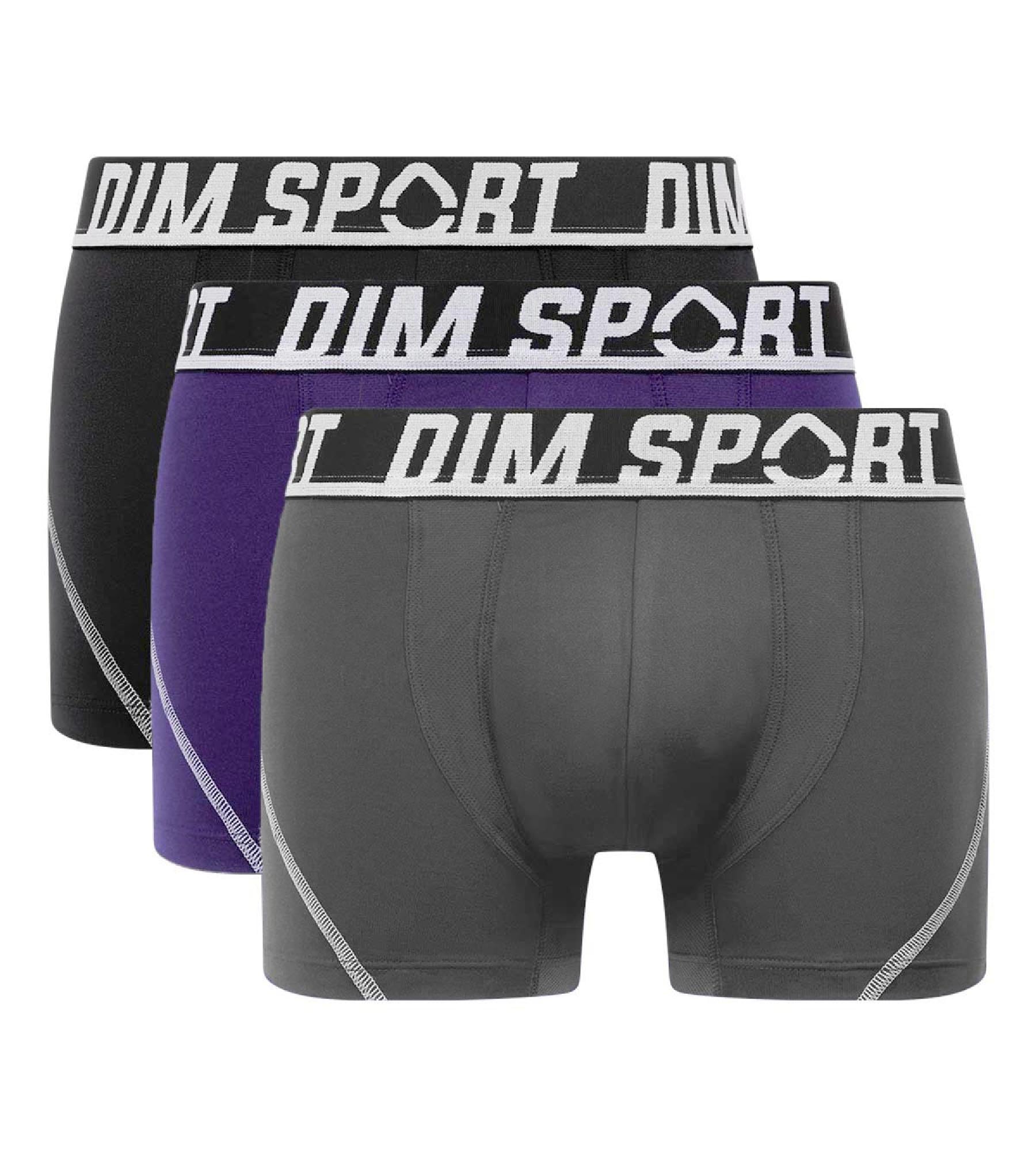 DIM Men's Sport Boxer - Set of 3 | Breathable, quick-drying microfibre | Optimal support & thermoregulation Black/Granite Grey/Amethyst Violet M