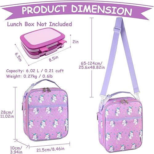 Miniatura 2 de Kasqo Lonchera para niñas, bolsa de almuerzo aislada para niños, bolsa de almuerzo con correa para el hombro, soporte para botella de agua,