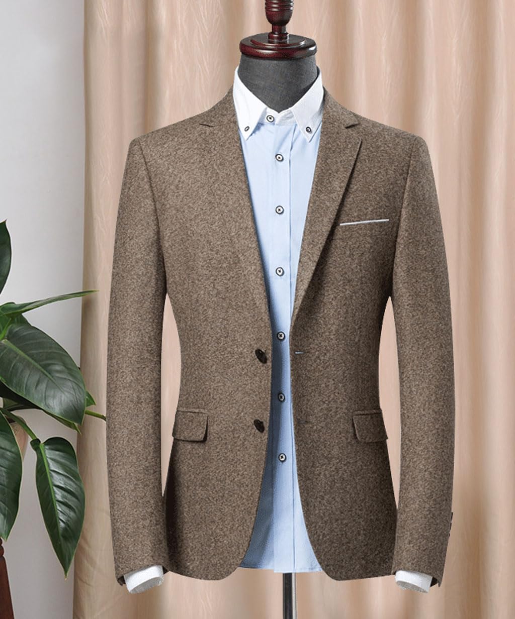 VENNYNG Men's Tweed Blazer Suit Jacket with Elbow Patches Autumn Blazer Male Vintage Short Trench Coat - Image 6