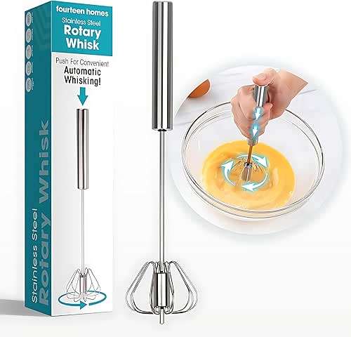 Fourteen Homes Stainless Steel Egg Whisk - Hand Push Rotary
