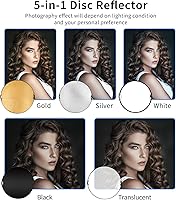 Vista 4 de Selens Kit de soporte reflector de fotografía de 24 pulgadas, disco reflector plegable 5 en 1, soporte de luz de 6.5 pies y soporte de abrazadera