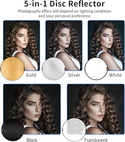 Miniatura 4 de Selens Kit de soporte reflector de fotografía de 24 pulgadas, disco reflector plegable 5 en 1, soporte de luz de 6.5 pies y soporte de abrazadera