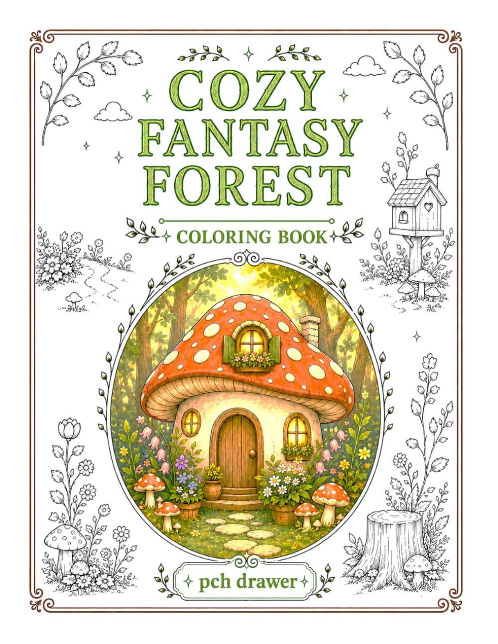 Cozy Fantasy Forest Coloring Book: Cute Forest Homes, Woodland Life, and Magical Nature Scenes for Relaxation