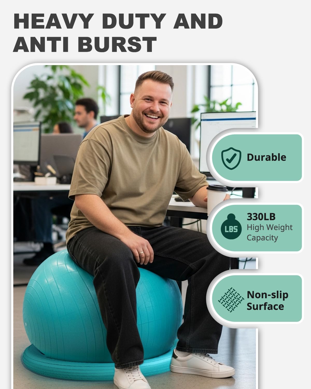 Trideer Exercise Ball for Office Desk, Yoga Ball Chair to Relieve Back Pain, Stability & Fitness Ball Seat with Base, Home Gym Core Workout, Abs, Stretching & Therapy