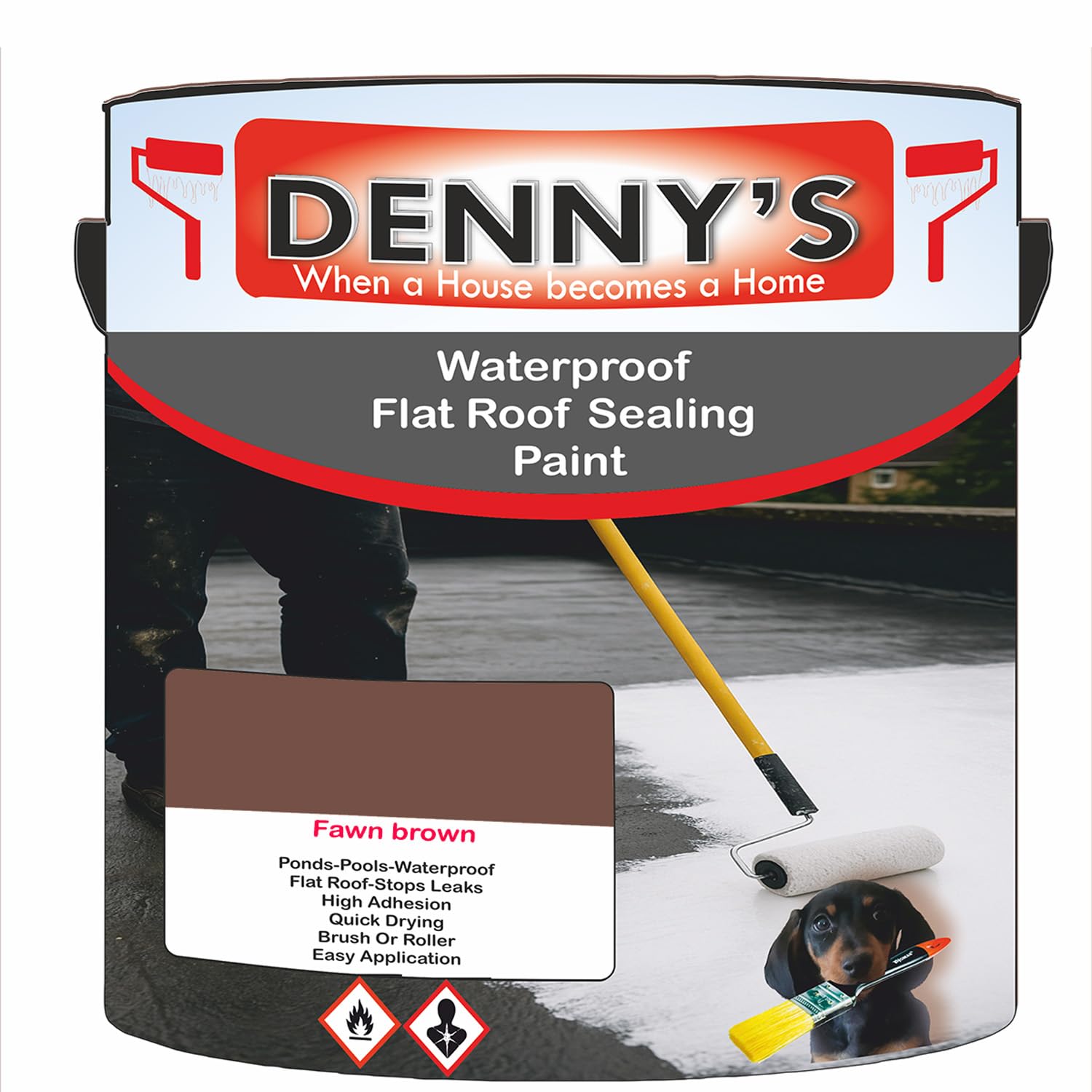 SCOOBYS PAINTS BACK IN THE MIX Chlorinated Rubber Flat Roof Paint – Waterproof Roof Sealer & Leak Repair Coating, Quick Drying, High Adhesion (Fawn brown, 1 Litre Tin) — image 1