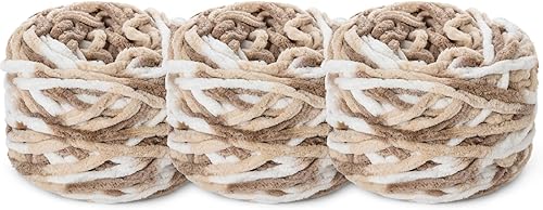 Miniatura 27 de Paquete de 3 hilos gruesos de felpilla de felpa de 3.53 onzas (49.2 yardas) - Hilo de terciopelo esponjoso para tejer mantas y hacer ganchillo