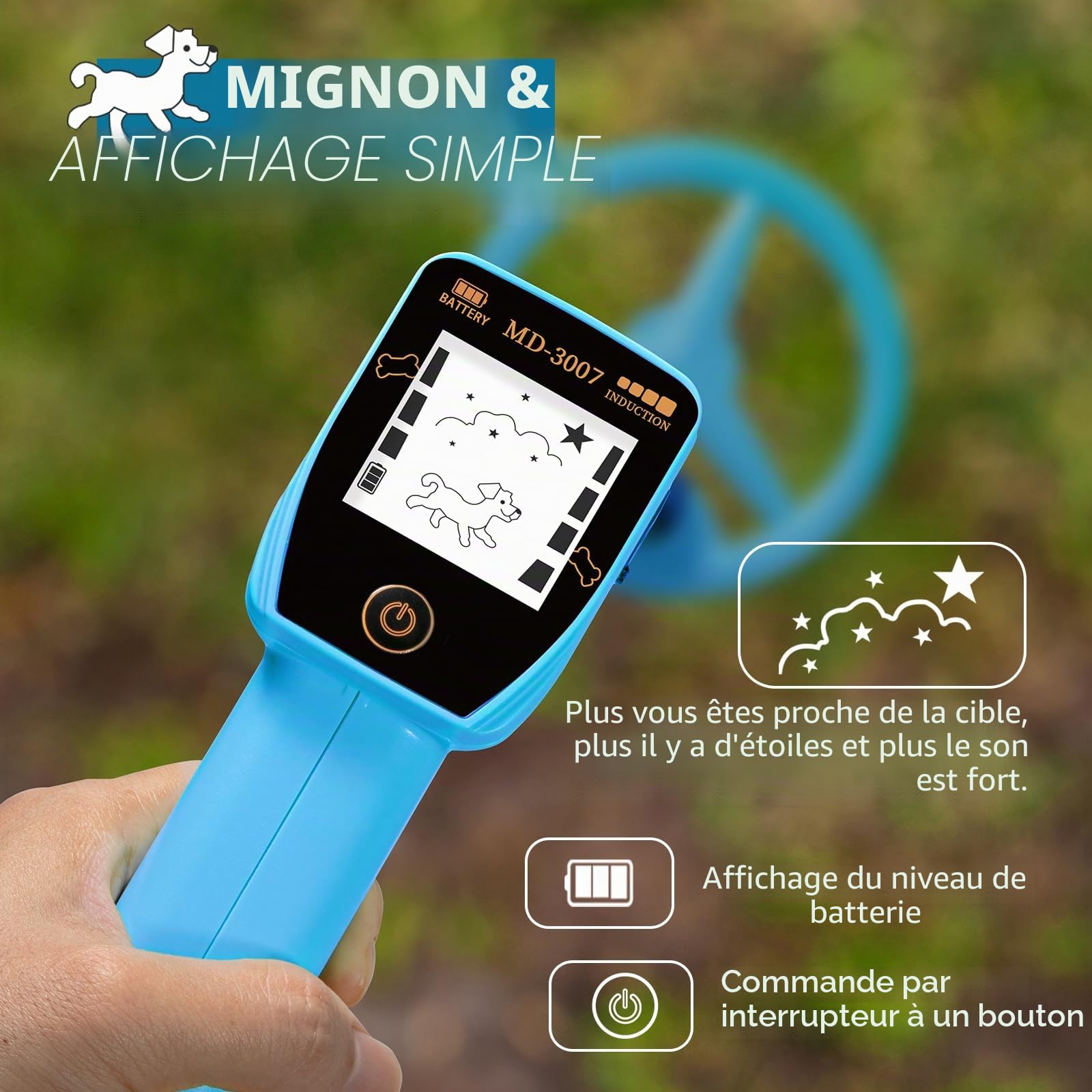 Détecteur de métaux pour Enfants Smofrees Rechargeable USB, réglable 60-86 cm, écran LCD, Bleu