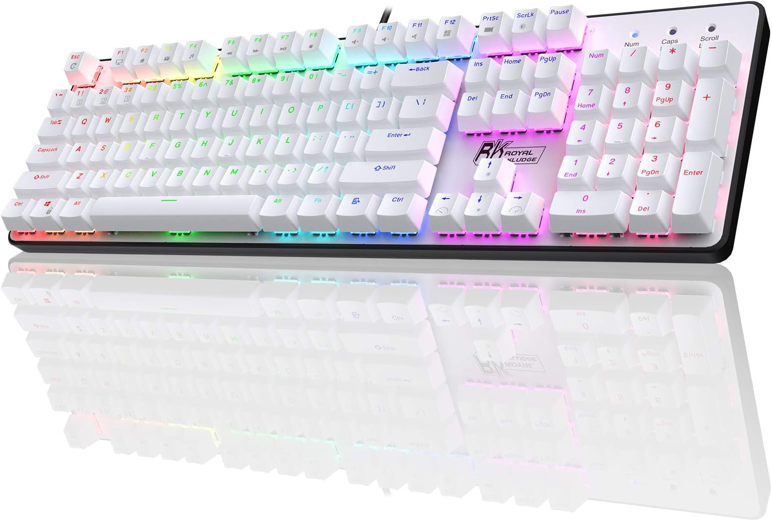 RK ROYAL KLUDGE RK920 Full Size Mechanical Keyboard, Rainbow Backlit Gaming Keyboard, 104 Keys Wired Mechanical Keyboard with Number Pad, Clicky Blue Switch