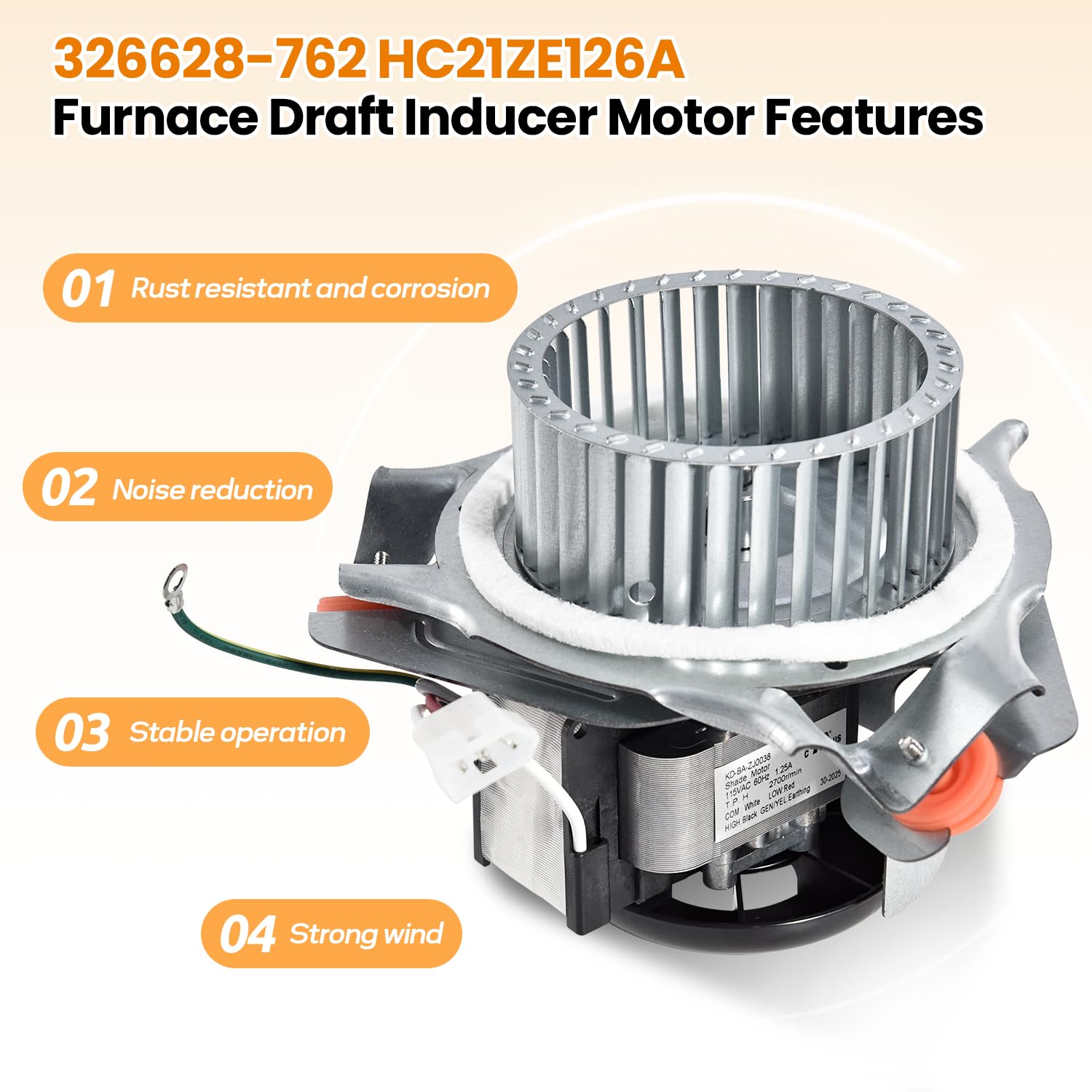 326628-762 Furnace Draft Inducer Motor Assembly Compatible with Carrier, Bryant, Payne HC21ZE126A, 326628762 and Packard 66762, Furnace Blower Motor Exhaust Vent Venter Motor