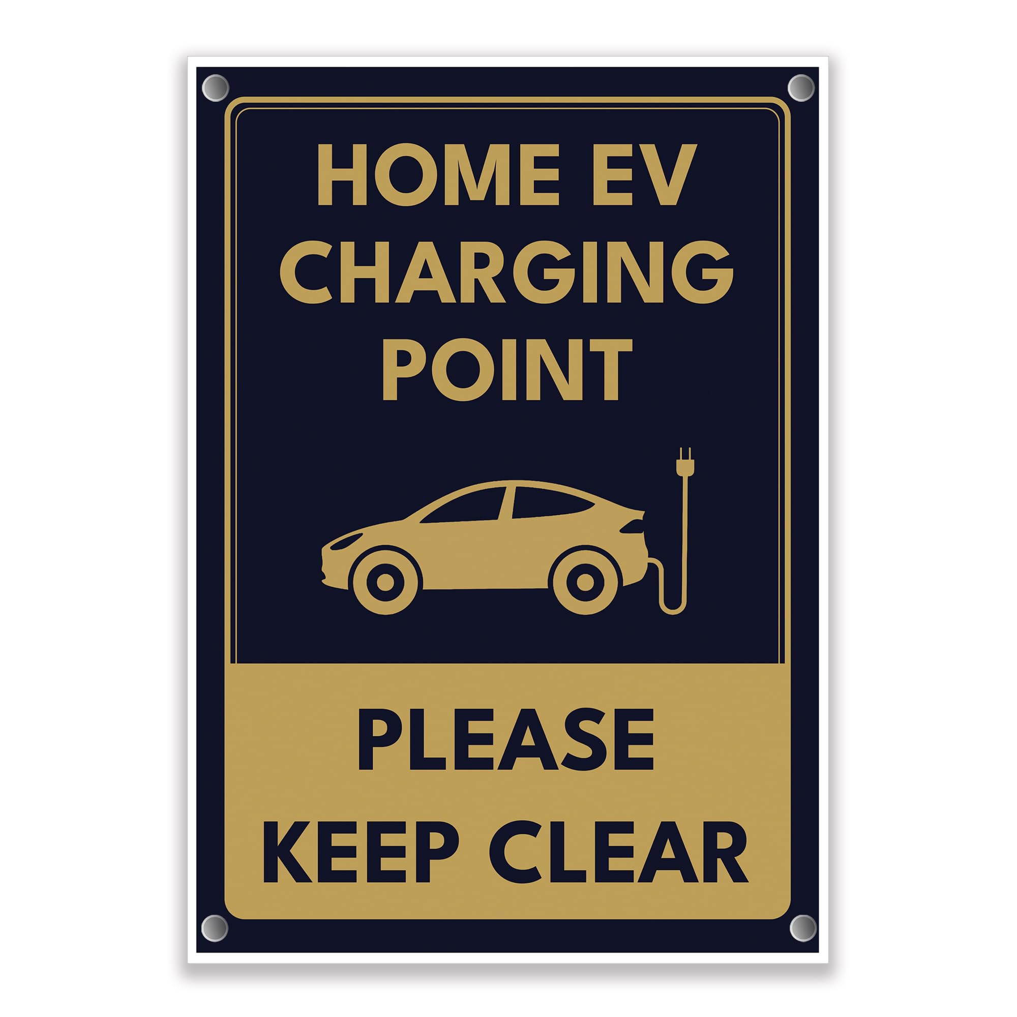 LP Lifestyle Home EV Charging Point Sign Weatherproof – Please Keep Clear | Navy & Gold PVC Parking Notice, Rust-Free, Durable Outdoor Electric Vehicle Bay No.527 (A5 (148mm x 210mm) – Holes)