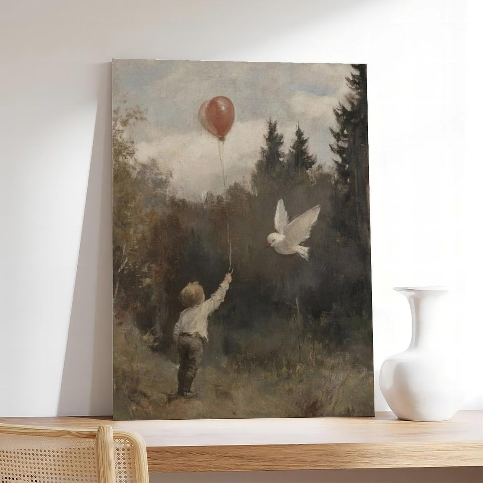 Leinwandposter mit Kind mit Luftballon, Wandkunst, Dekordruck, Gemälde für Wohnzimmer, Schlafzimmer, Dekoration, 60 x 90 cm