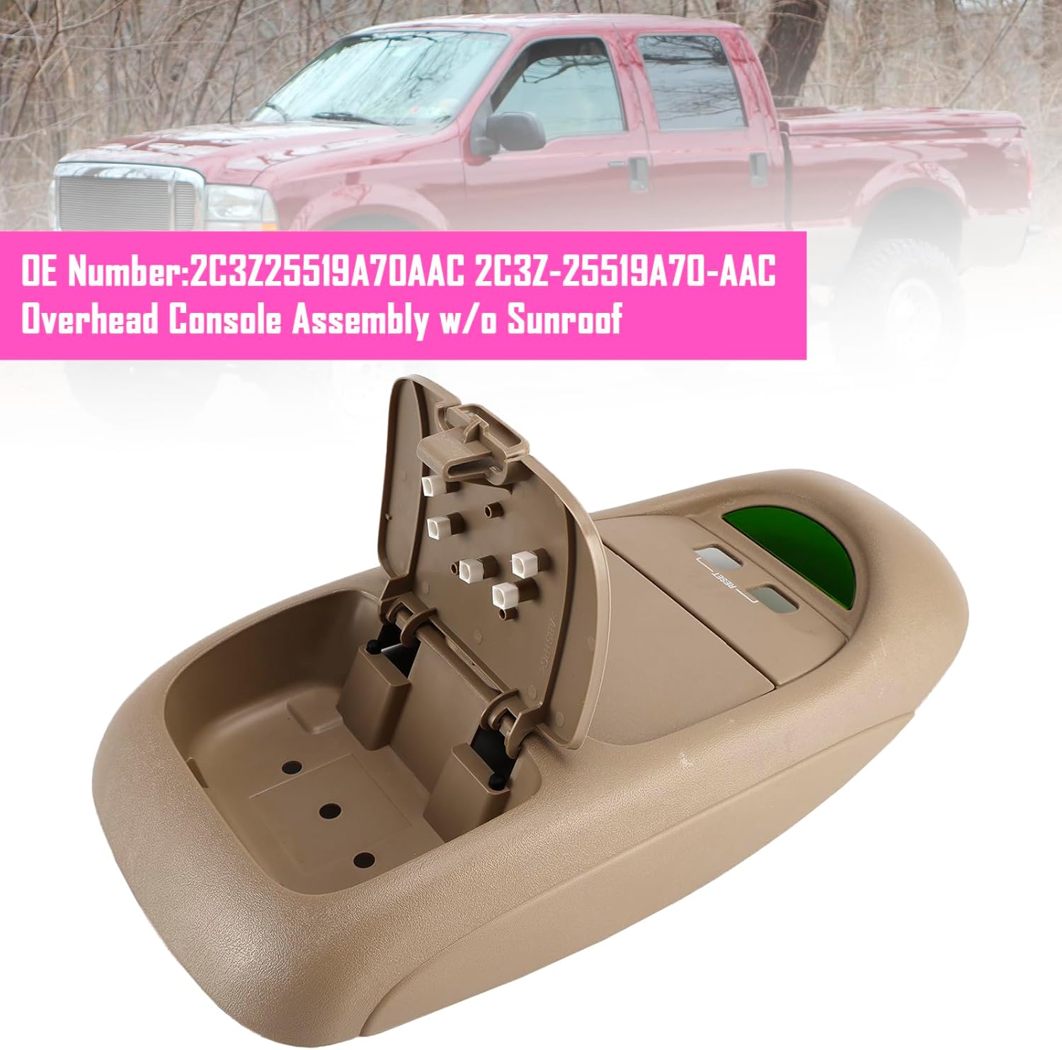 MAD HORNETS Overhead Console Assembly w/o Sunroof For 2002-2004 Ford Super Duty F250 F350 F450 F550 Truck Tan/Medium Parchment