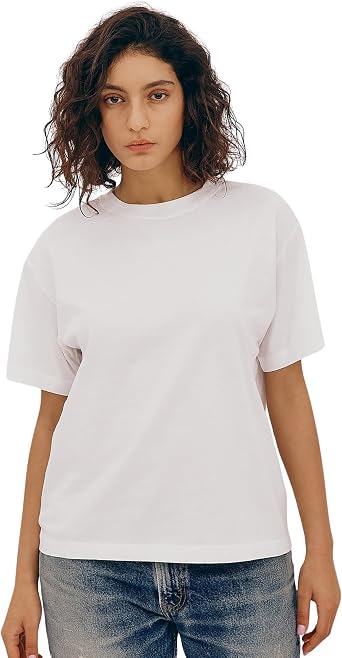 Organic Basics Womens True Boxy Cotton Short Sleeve Tee Shirt