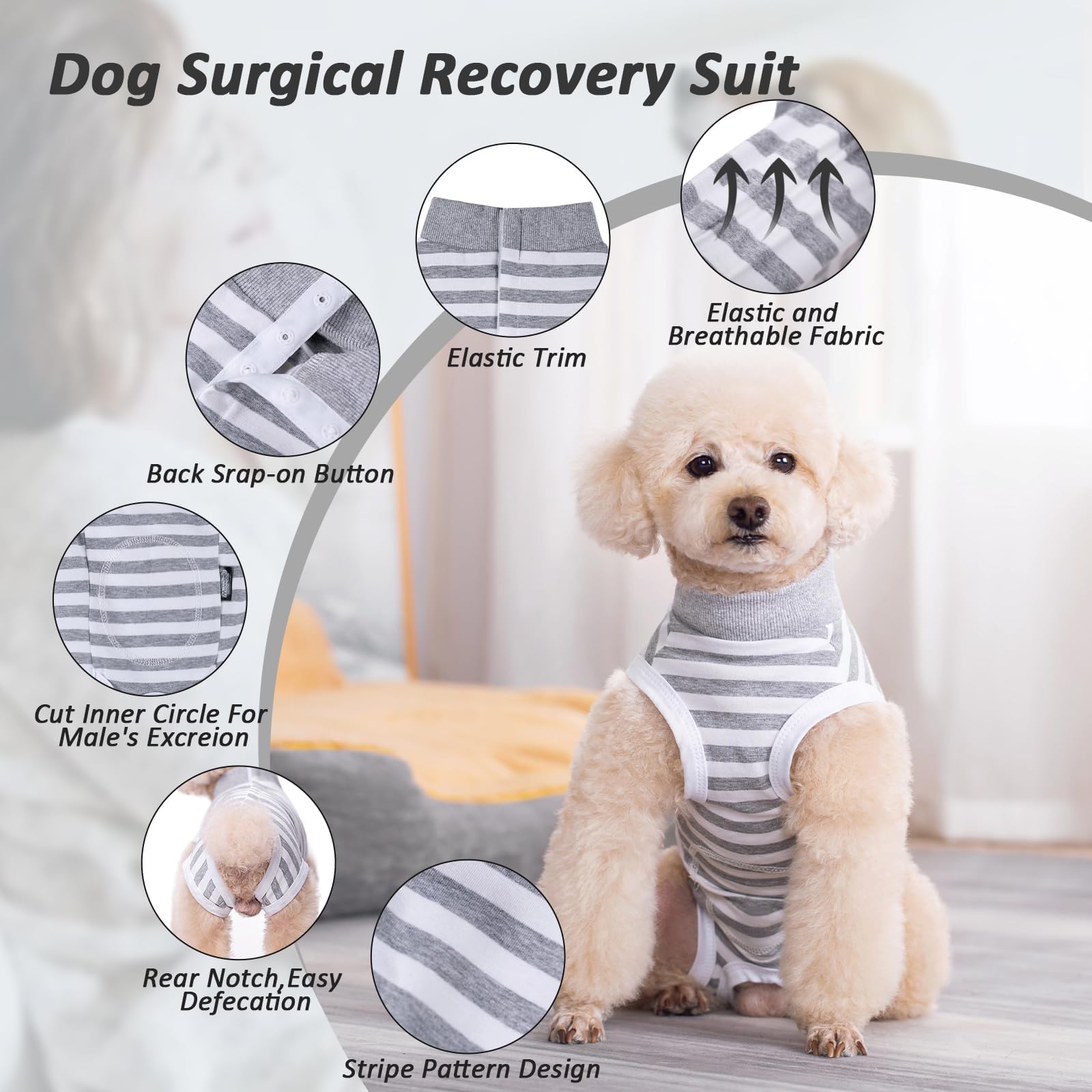 Lyneun Dog Recovery Suit, Striped Dog Surgical Recovery Suit, Soft Dog Surgical Bodysuit - Image 2