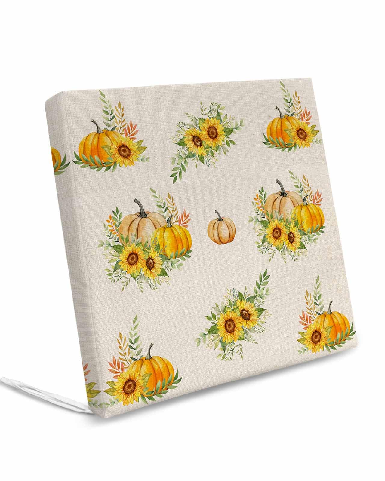 Homechoid Fall Pumpkins Indoor Outdoor Couch Cushion Covers Replacement 2 Pack, Thanksgiving Botanical Sunflowers Rustic Waterproof Chair Sofa Seat Cover with Ties 20x18x4