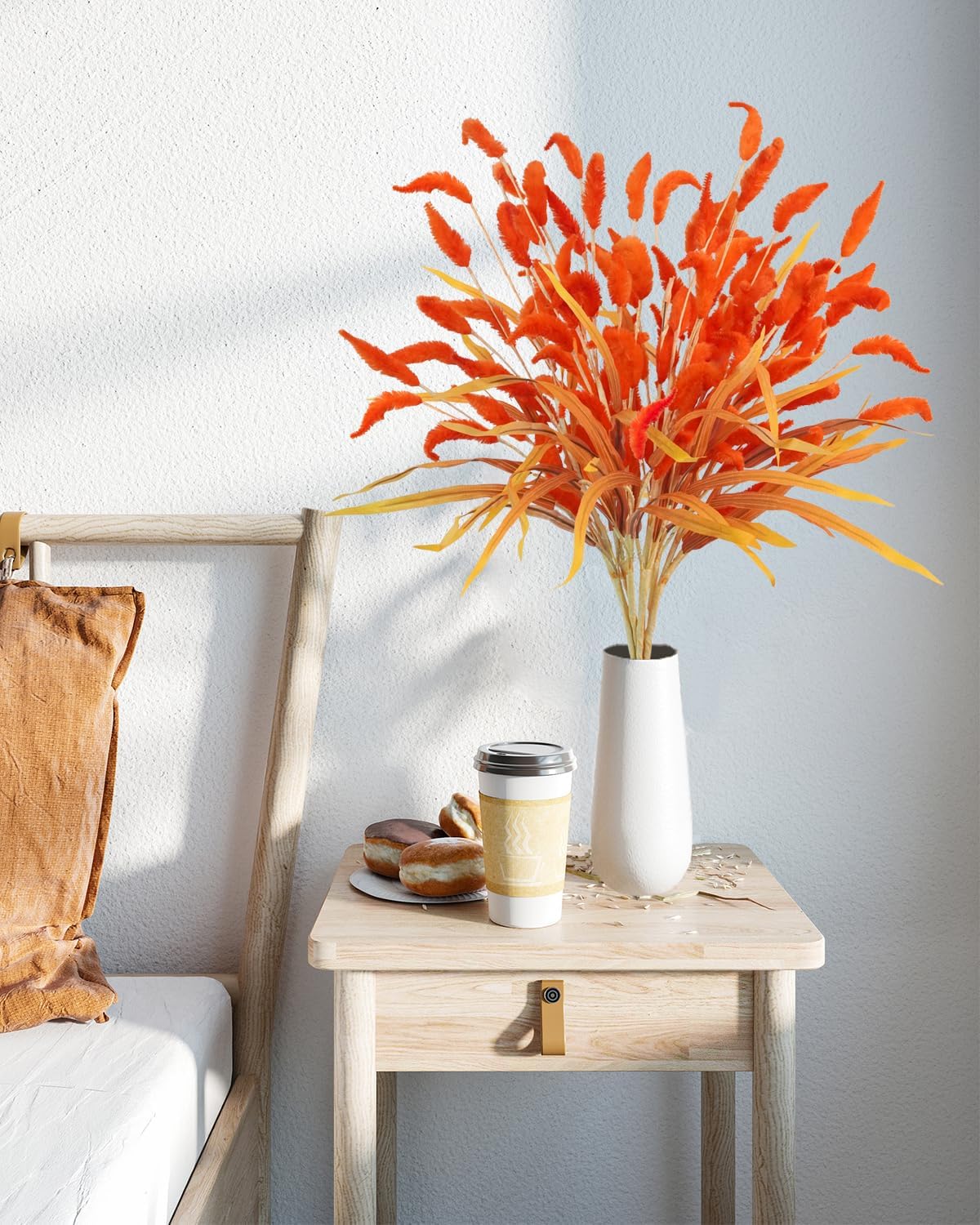 8Pcs Fake Fall Flowers Stems, 28inch Artificial Orange Bunny Tail Flowers Faux Fall Floral Arrangements for Vase Home Wedding Centerpieces Fall Thanskgiving Decor - Image 5