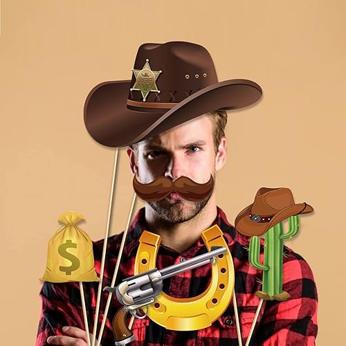 Miniatura 2 de INRUI 25 piezas de accesorios para fotos de West Cowboy para fiesta occidental, suministros para sesión de fotos