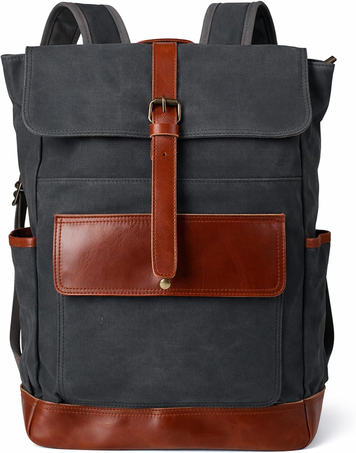 Heavy-Duty Wax Canvas with Top Layer Cowhide Retro Backpack Suitable for Men and Women'S Leisure/Hiking/Traveling/College Canvas Backpack(8431-Army Green) - Image 2