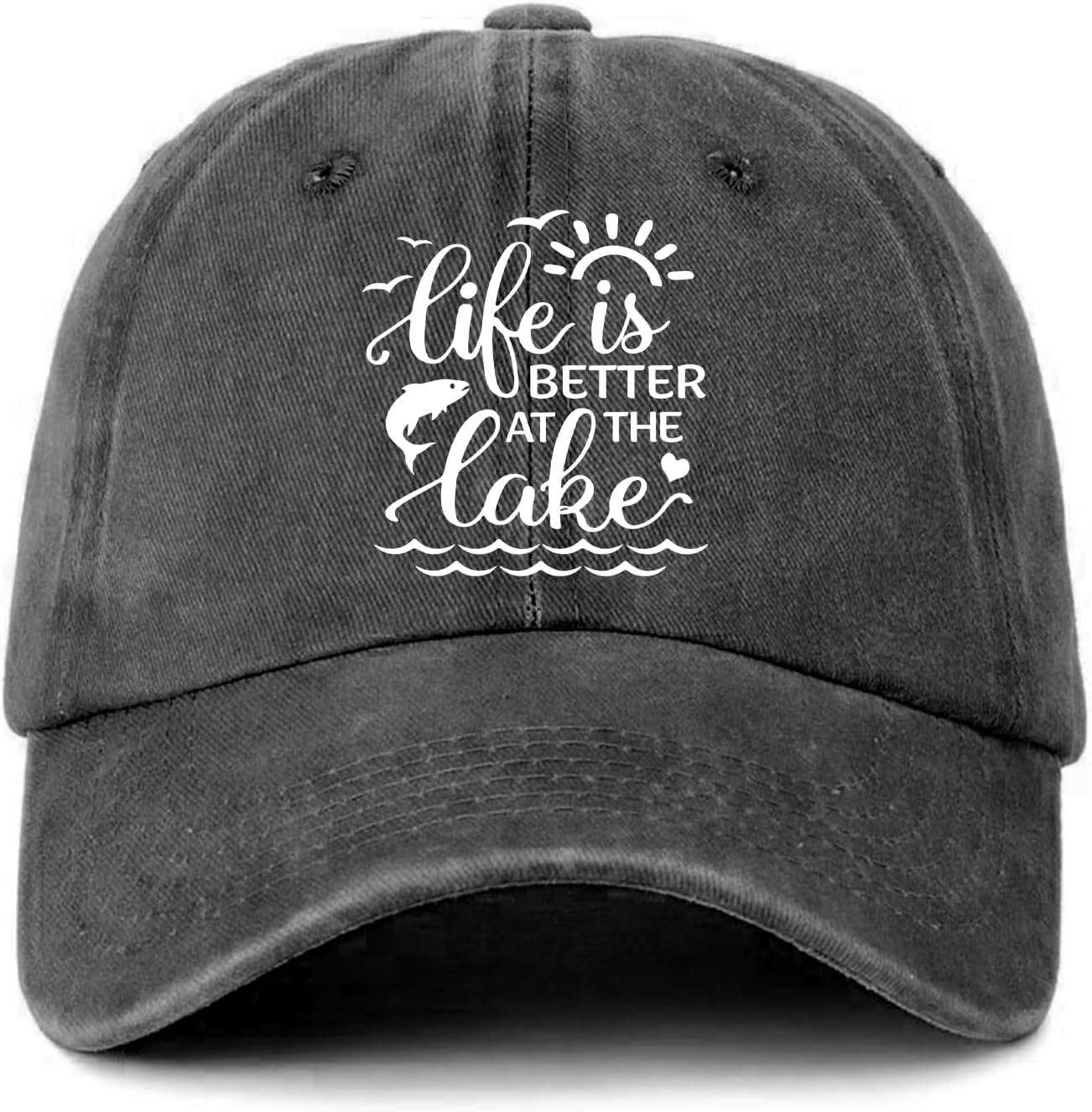 Funny Lake Life Hats Life is Better at The Lake Printed Cotton Adjustable Baseball Caps for Men Women Distressed Washed Black Baseball Hats Trendy Birthday Gifts for Dad Mom Friend Coworker