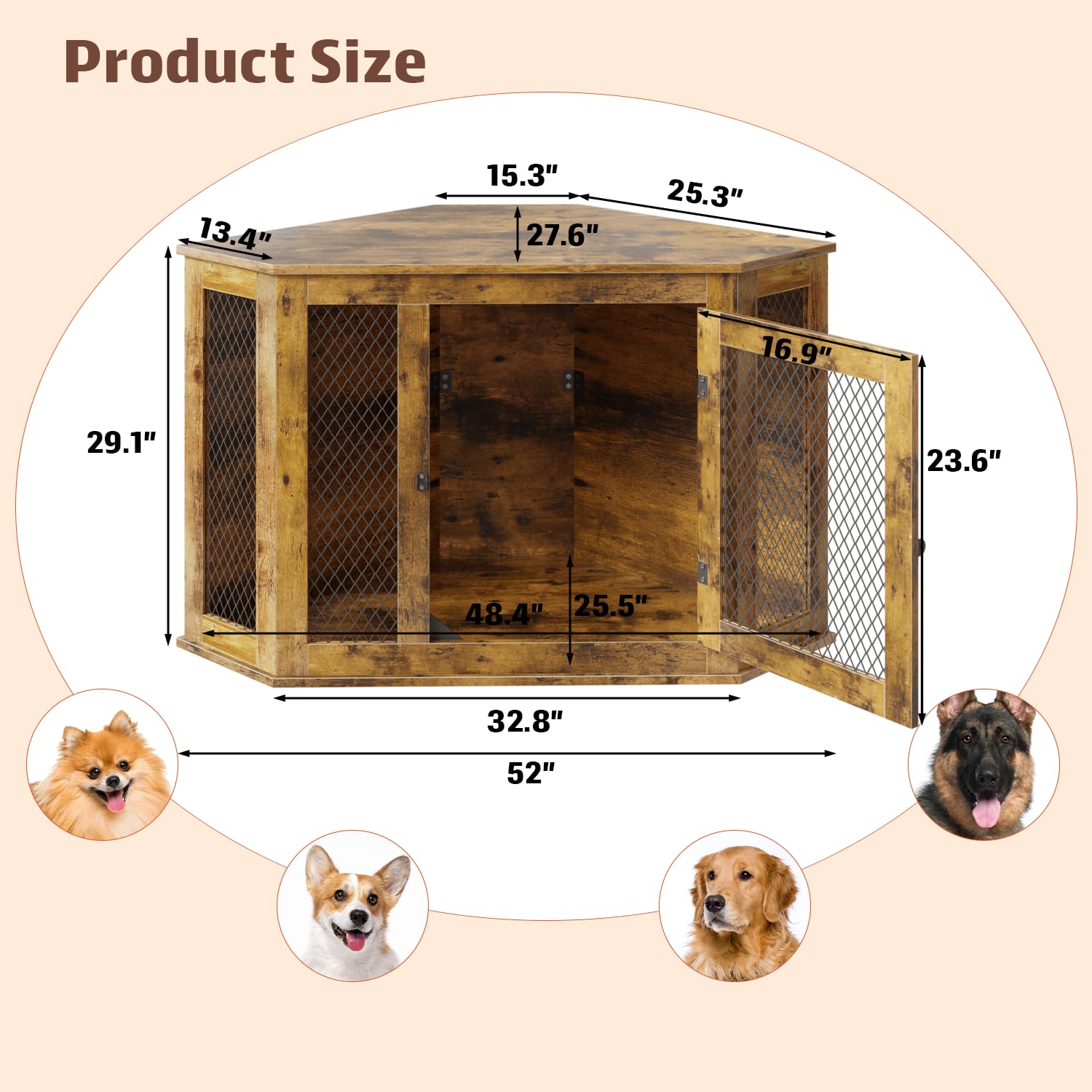Amazon.com: PUKAMI 52inch Corner Dog Crate Furniture,Wooden Dog