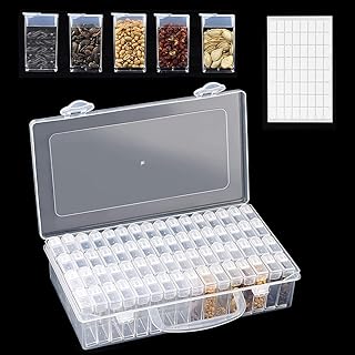 YHDFVSA BLINDSLTD Plastic Seed Storage Box Reusable 64 Slots Seed Storage Organizer with Label Stickers Multi-Purpose Diamond Embroidery Storage Case Portable Nail Art Storage Container for Seeds