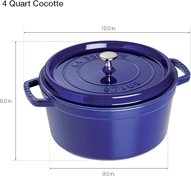 Staub Cast Iron 4 -qt Round Cocotte - أزرق داكن