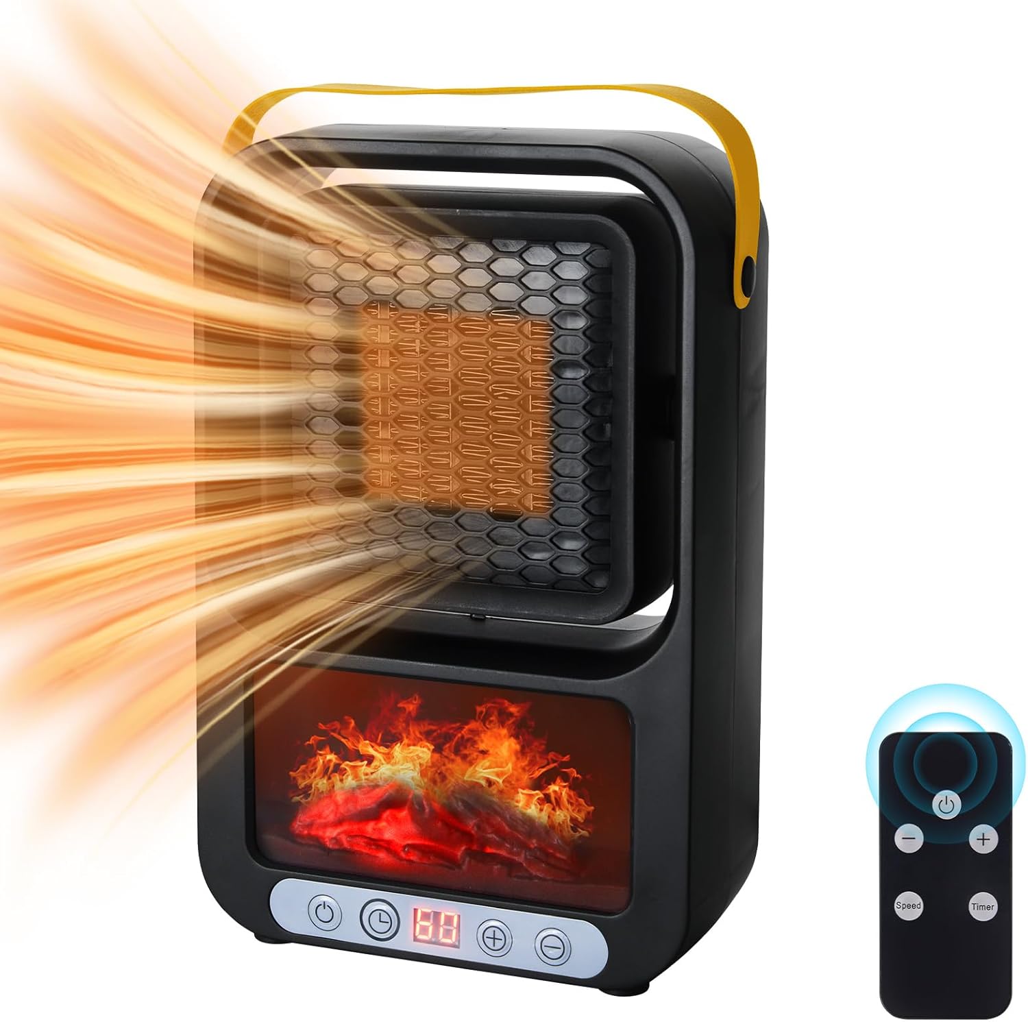 Small Space Heater for Indoor Use 700W Portable Electric Fireplace Heat Realistic 3D Flame Mini Room 110V Plug in Heater with Thermostat PTC for Desk Bedroom Bathroom Office