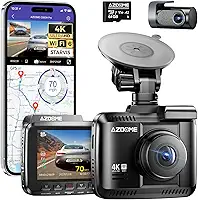 AZDOME Dashcam Auto Vorne Hinten 4K/2,5K GPS WiFi Dash Cam Auto mit 64GB SD Karte, Dual Auto Kamera, Parküberwachung, Super Nachtsicht, WDR, Weitwinkel 170°, G-Sensor, Loop-Aufnahme, GS63H Pro