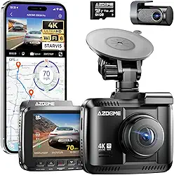 AZDOME Dashcam Auto Vorne Hinten 4K/2,5K GPS WiFi Dash Cam Auto mit 64GB SD Karte, Dual Auto Kamera, Parküberwachung, Super Nachtsicht, WDR, Weitwinkel 170°, G-Sensor, Loop-Aufnahme, GS63H Pro