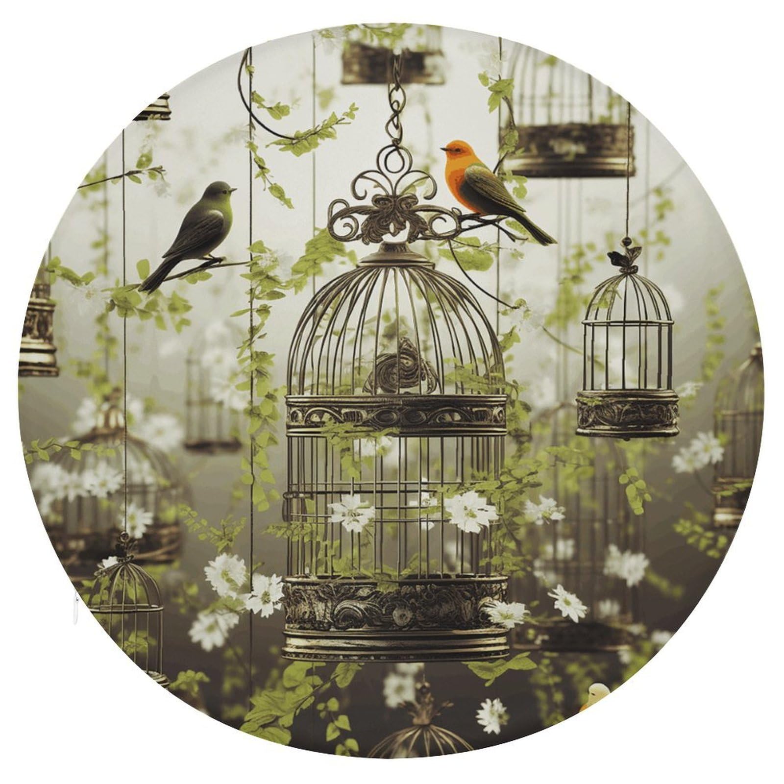 Wsoihfec Style Birdcages And Birds Seat Cushion Round Chair Pad