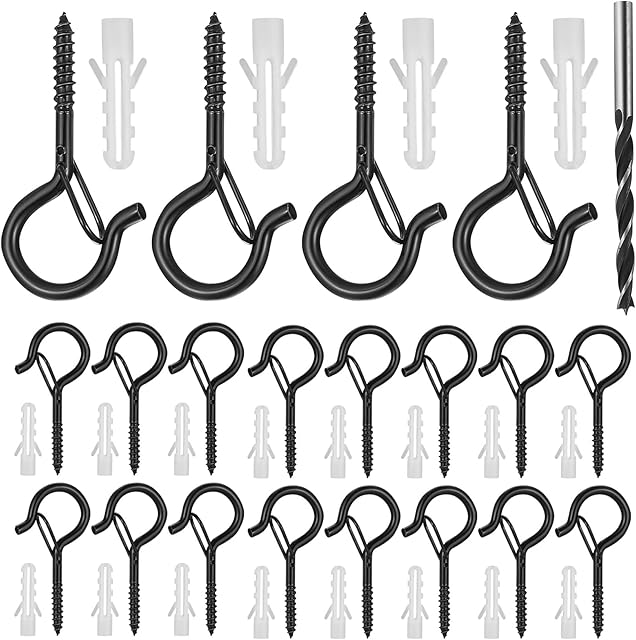 20 Pcs Outdoor Q-Hanger Screw in Hooks, Hanging Light Ceiling Hooks, Wall Mount Easy Release Wire Hanger Hooks with Safe Buckle for Hanging Plants, Fairy Lights, Bird Feeder, with 1Pcs 6mm Drill Bit