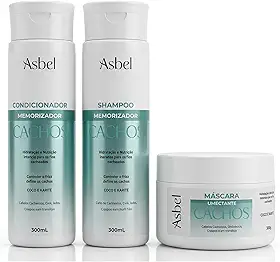 Kit Cachos Asbel Professional - Shampoo, Condicionador e Máscara 300ml - Definição Prolongada, Hidratação Intensa com Aloe Vera e Óleo de Abacate - Ativador de Cachos e Antifrizz.