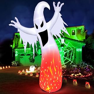 [Rotating Flame]8 Foot Giant Halloween Inflatables Flame Ghosts Blow Up with Rotating LED Lights Halloween Decorations Outdoor Yard Lawn Garden Home Holiday Decor (6 Stakes 2 Tethers 2 Weight Bags)