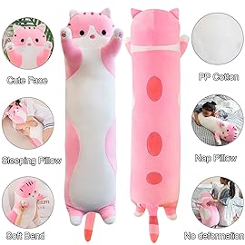 Giant Cat Pillow Plush Cartoon Kitty Sleeping Hugging Pillow, Cuddly Soft Long Kitten Body Pillow Doll Cat Cushion Toy for Kids Girlfriend (Pink, 130cm/51.18inch)