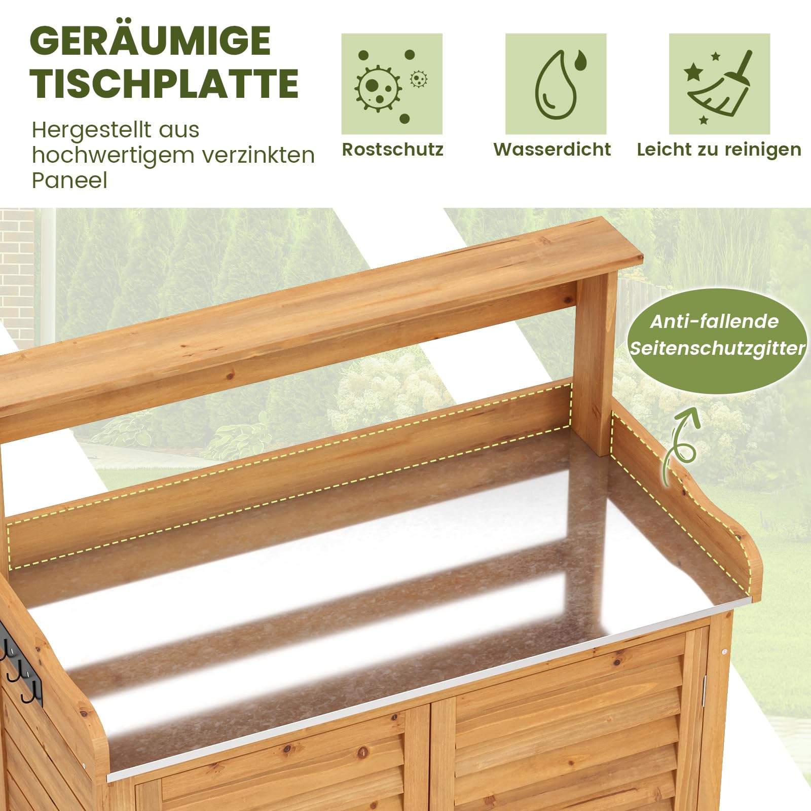 GOPLUS Pflanztisch mit Unterschrank, Gärtnertisch Outdoor mit Stauraum (87 x 45 x 120 cm-Natur)