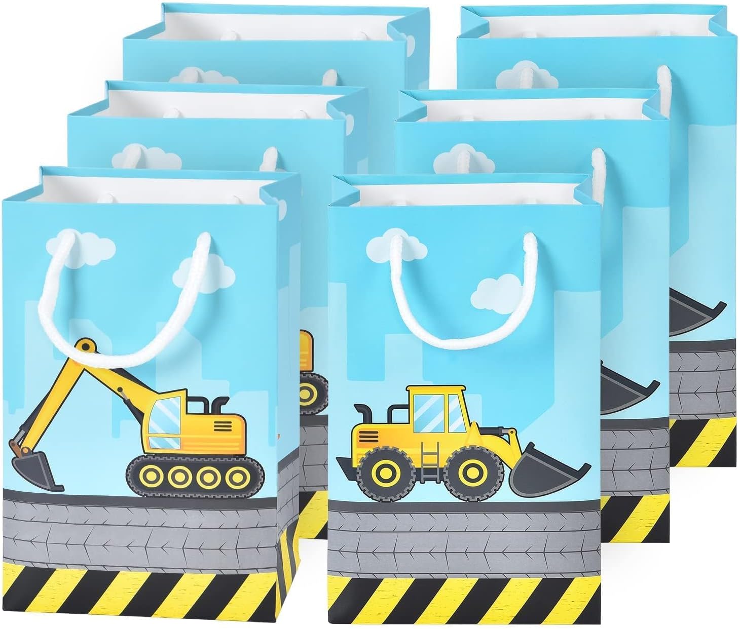WERNNSAI Construction Party Bags - 16PCS Mini Construction Birthday Party Supplies Dump Truck Gift Bags for Birthday Supplies Excavator Candies Treats Goodies with Handle
