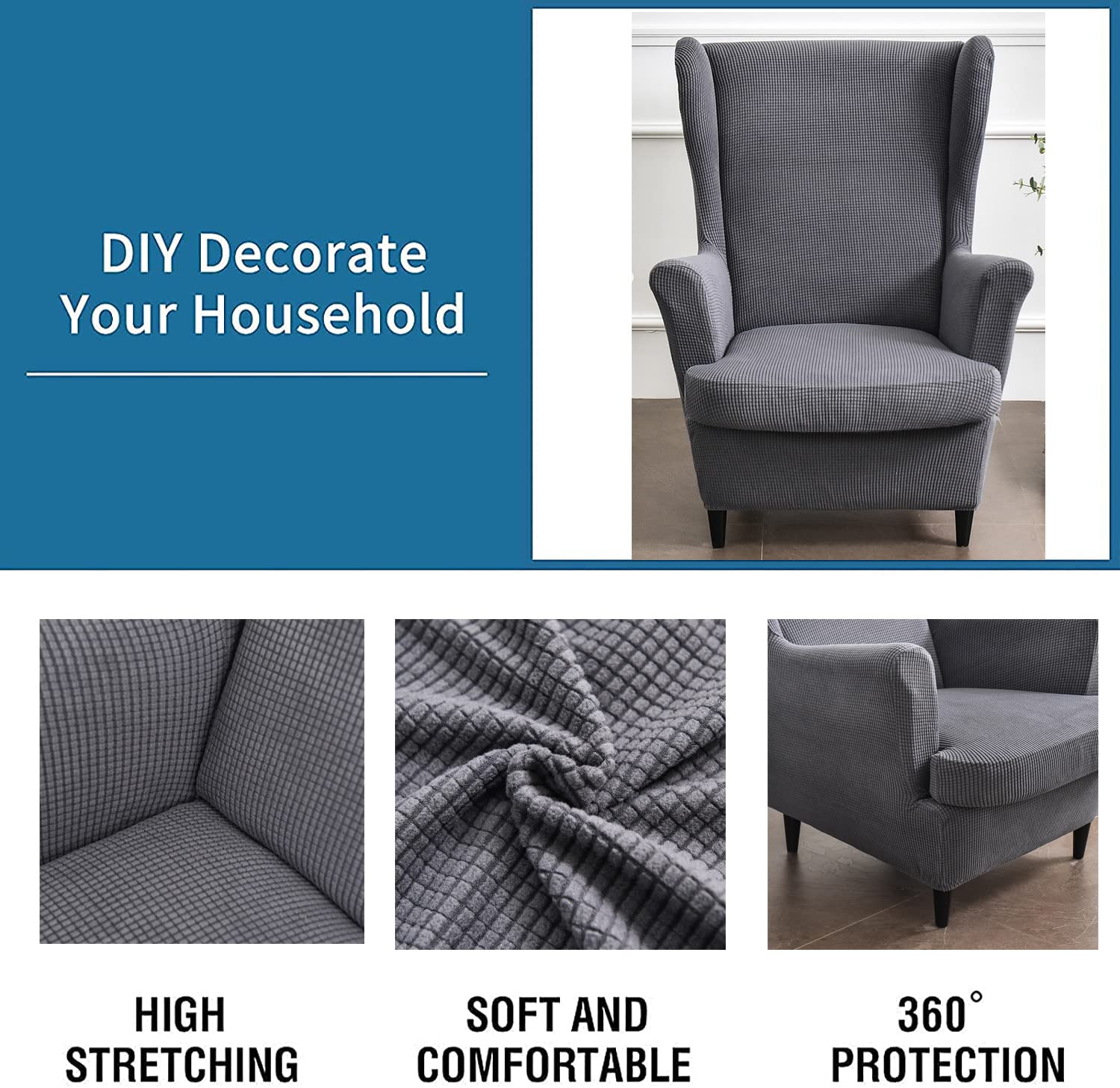 Amazon｜2ピースストレッチ ウィングチェアカバー ポリエステル