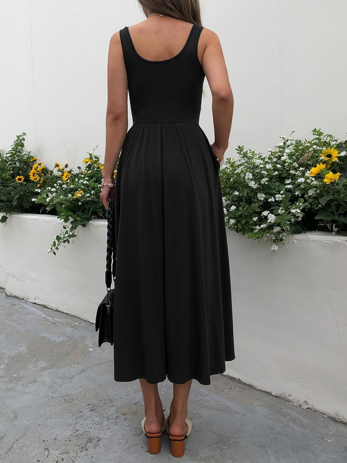 Women's Summer Maxi Dress 2026 - Sleeveless Square Neck Casual Beach Sundress with Pockets, Flowy Patchwork Knit - Image 5