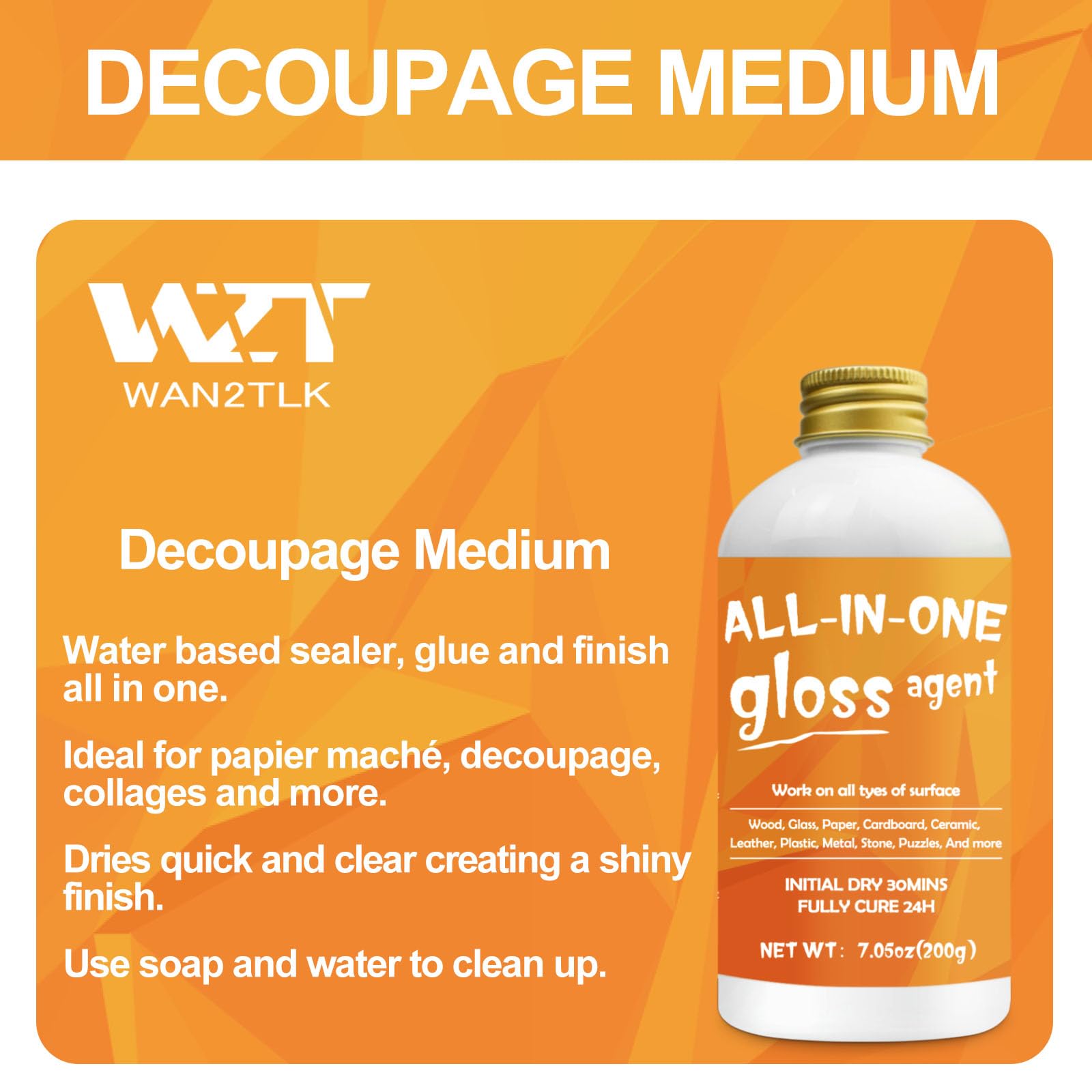 Sealer, Decoupage Glue & Gloss Finish, All-in-One Clear Craft Glue, Perfect for Indoor and Outdoor DIY Crafts and Art Projects, with Quick Dry & Cure Time (Gloss)