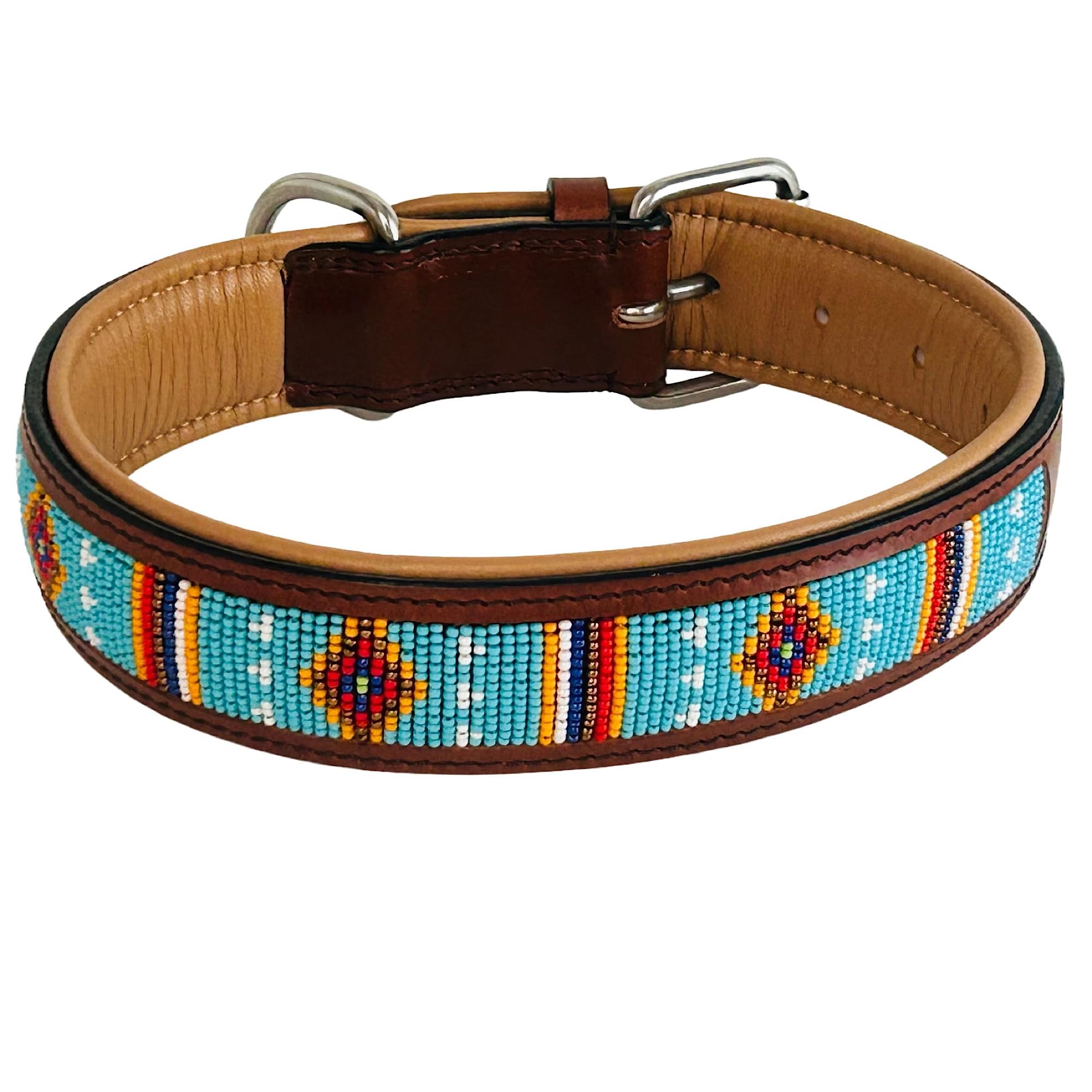 Hundehalsband African Sky, M - 55cm handgefertigt, Naturleder gepolstert, innen Nappaleder beige, L/B/H: 55 x 3,8 x 0,8cm - Kay-line Collection