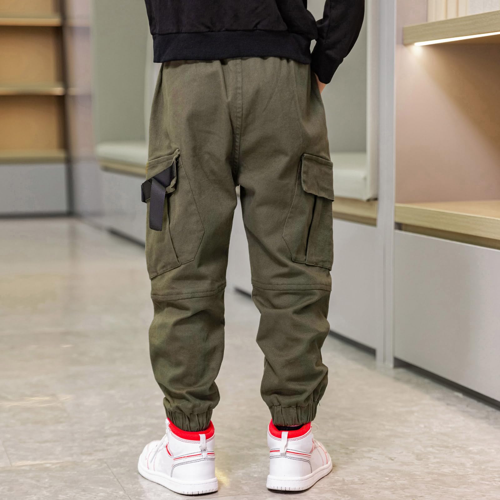 MEILONGER Pantalones Cargo de algodón para niños Estilo Casual Cintura elástica para Senderismo Uniforme Escolar Pantalones Deportivos Joggers